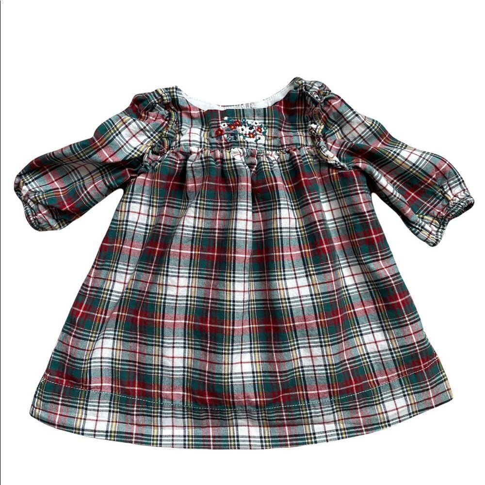 Gap Baby Girl Plaid Dress w Embroidered Floral for 0-3 Months, 100% Cotton